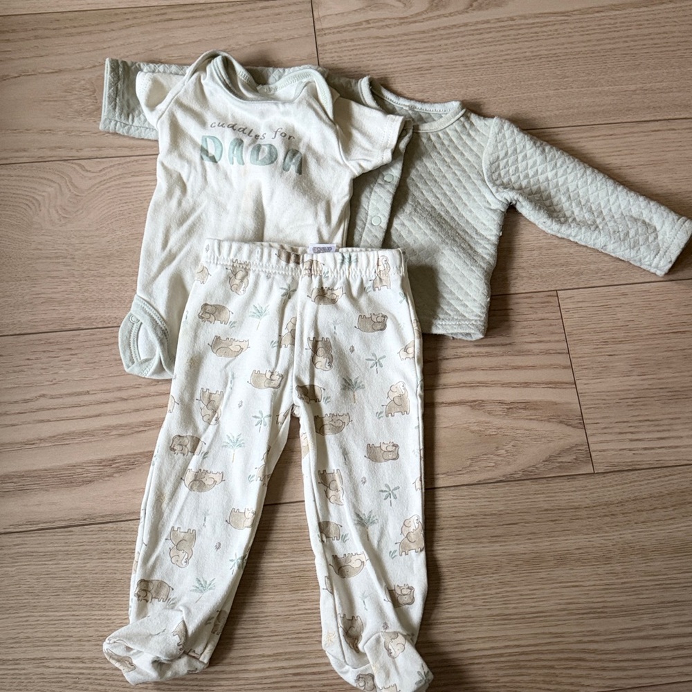 Quilted Baby Jacket and Printed Pants Set